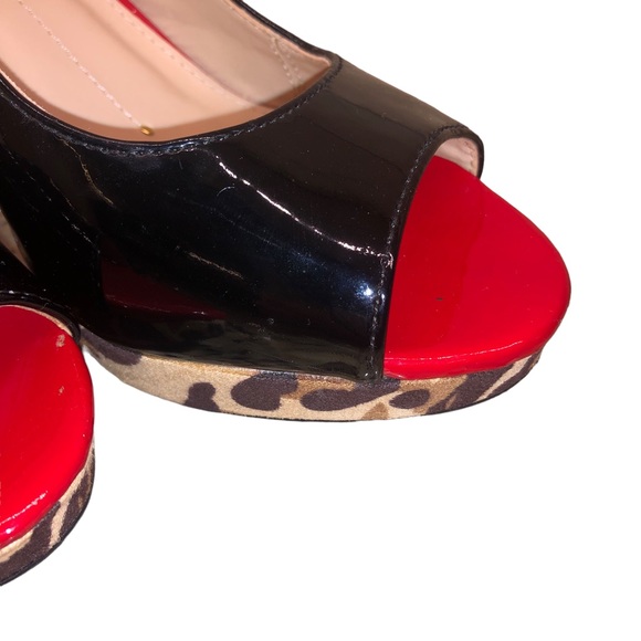 Rampage Flanders Sling Backs Red, Black And Leopard Print 4” Women’s Heels Sz 7 - Picture 4 of 15